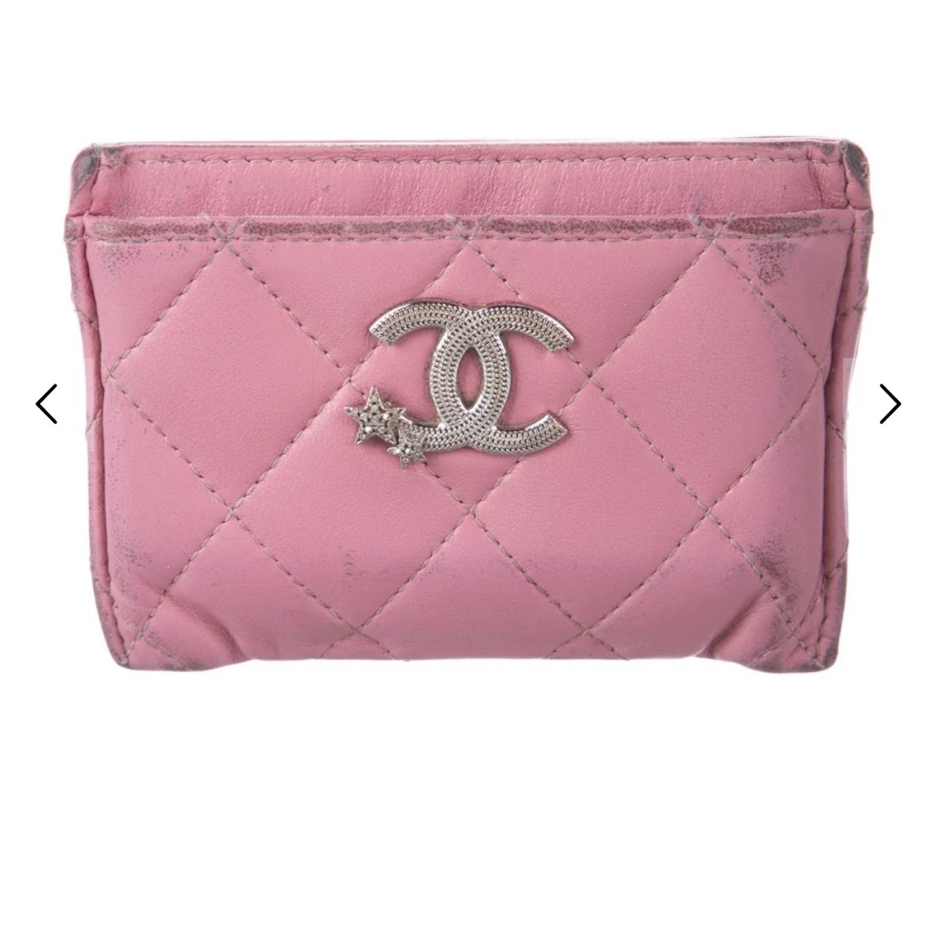 Chanel Pink Quilted Card & Key Holder With Cc Star Accent